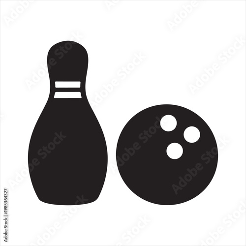 Bowling Pin and Ball Solid Glyph Icon for Sports and Leisure Activities
