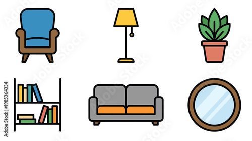 Living Room Furniture Set with Sofa Chair Lamp Plant Mirror.