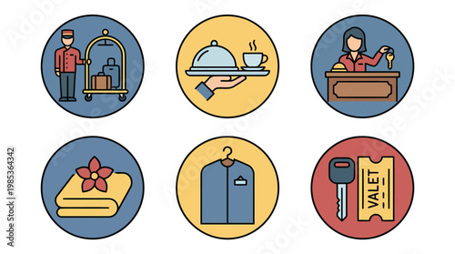 Service Icons Set Representing Hospitality And Customer Support.