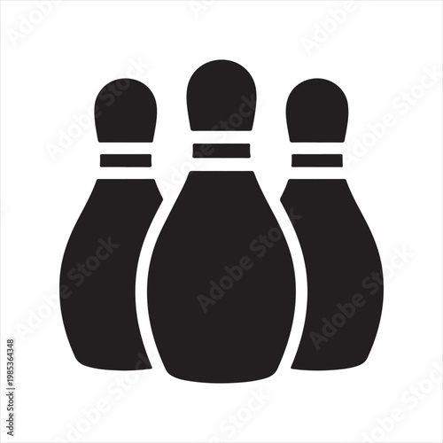 Three Bowling Pins Solid Glyph Icon for Sports and Leisure Activities
