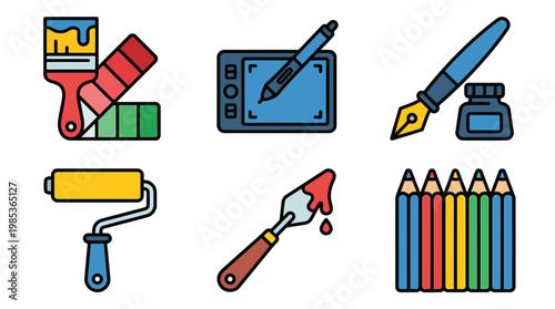 Art supplies and drawing tools collection illustration.