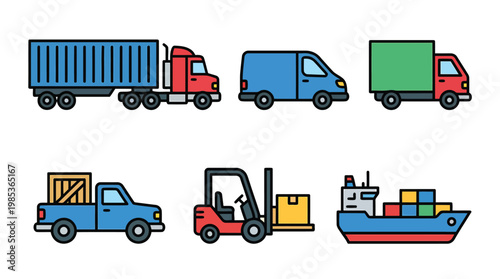 Collection of Various Transport Vehicles In A Row.