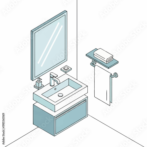 Modern bathroom sink and mirror setup.