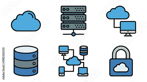 Cloud Computing Icon Set Representing Storage Security Network.