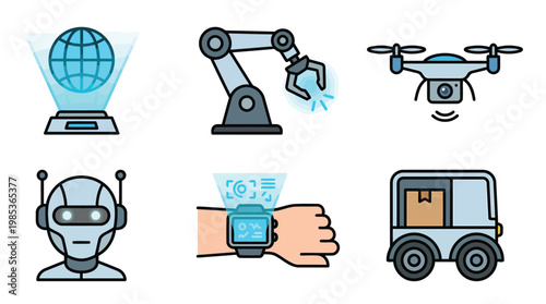 Technology robotics and automation icons set.