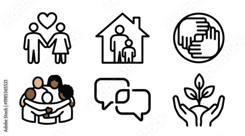 Care Concepts Depicted by Family Home Community Icons.