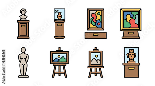 Art Gallery Display Of Paintings And Sculptures.