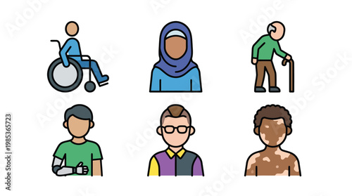 Diverse group of illustrated people representing disability and accessibility.