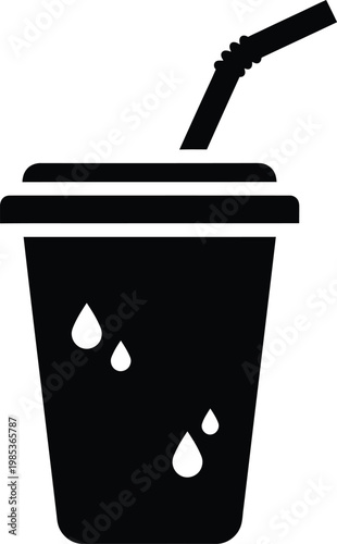 Takeaway beverage cup icon with straw and drops