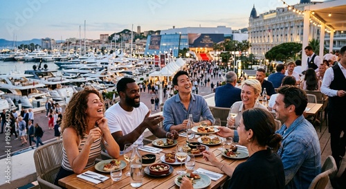 Social Gathering at a Waterfront Restaurant