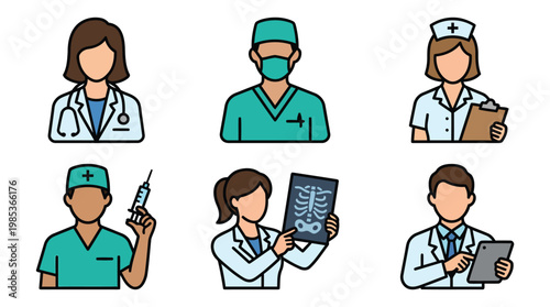 Group of healthcare professionals in medical uniforms.