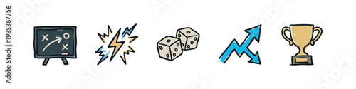 Business strategy and game success doodle icons