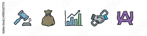Legal and financial business hand drawn icons
