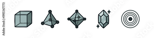 Geometric shapes and crystals hand drawn icons