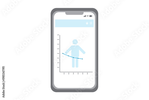 体重の推移の折れ線グラフを表示したスマホ