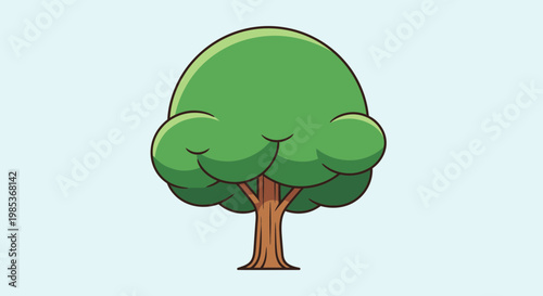 Cartoon Tree Illustration - Simple Green Foliage and Brown Trunk