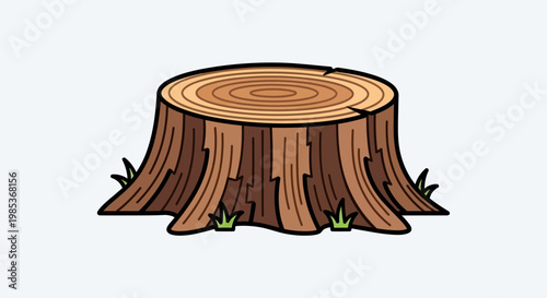Cartoon Tree Stump with Grass