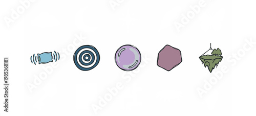 Icons: Pillow, Target, Bubble, Shape, Floating Island
