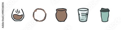 Hand-drawn Doodle Icons of Various Drinks, Beverages, and Containers on White Background