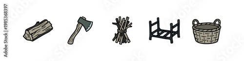 Firewood and Log Splitting Tools Icon Set