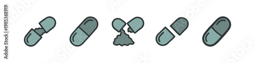 Collection of Hand-Drawn Medical Capsule Icons and Pill Supplements