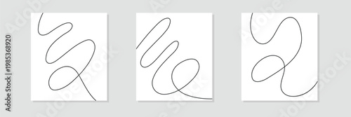 Set of minimalist black continuous one line artistic design for cover and poster or wall decoration, vector.