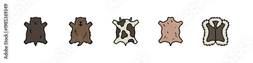 Hand-drawn vector icons showcasing various animal furs, hides, and a fur garment.