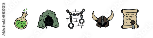 Set of 5 hand-drawn icons for fantasy and RPG elements