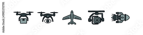 Drone and aviation icons: drone, plane, gimbal, engine.