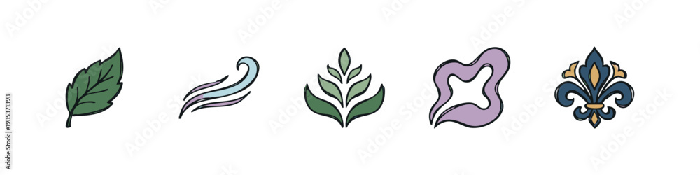 Obraz premium Nature Inspired Symbols and Fleur-de-lis Heraldic Icon Set