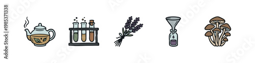 Herbal Tea, Lab and Mushroom Icons