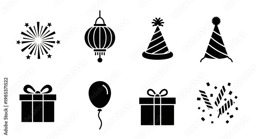 Naklejka premium Celebration icons set black color isolated on white background festive symbols