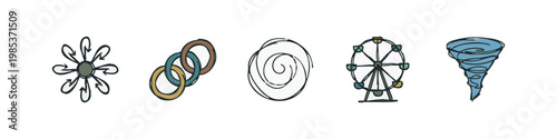 Hand Drawn Motion and Rotation Icons - Tornado, Ferris Wheel, Spiral, and Rings