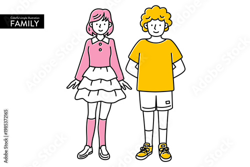 カラフルでかわいいシンプルなカップルのイラスト