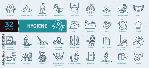 A set of 32 editable hygiene icons for web and infographic use