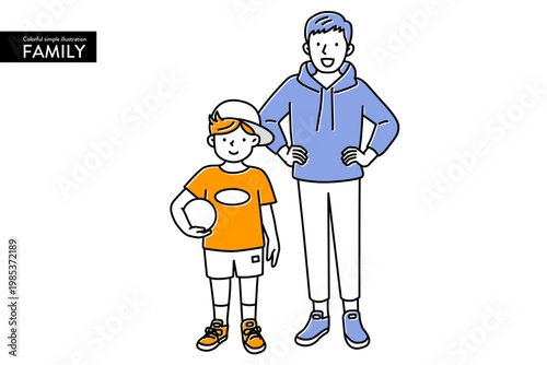 カラフルでかわいい、シンプルなお父さんと子どものイラストセット