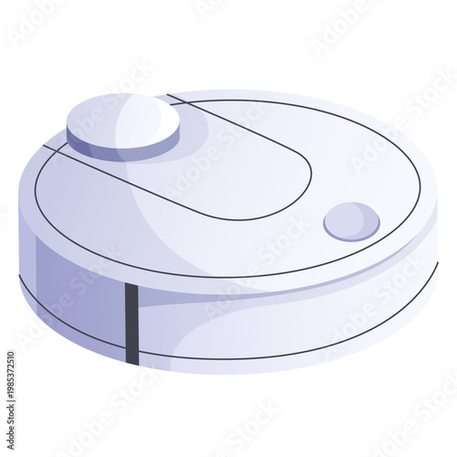 Robotic vacuum cleaner shown in minimal graphic style on white background, concept of smart home appliance. Vector illustration