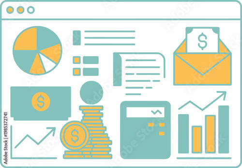 Visual representation of financial analytics and business performance metrics, vector concept showing dashboards, charts, and KPI indicators, representing data-driven insights, performance tracking, 
