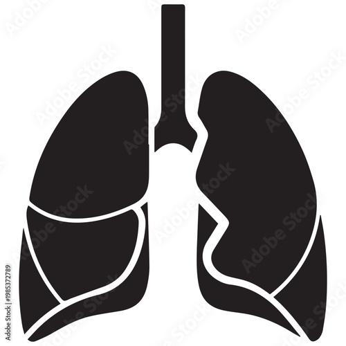 Stylized black and white illustration of human lungs with visible internal divisions respiration breathing