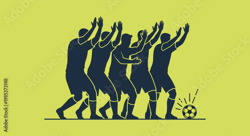 Silhouette of soccer players celebrating goal.