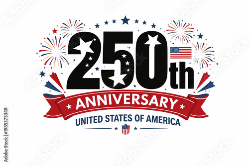 Celebrating 250 years united states anniversary with fireworks and patriotic design