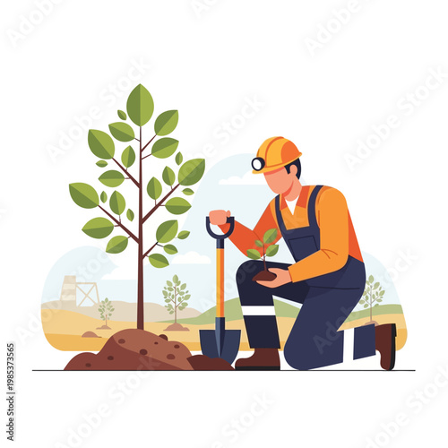Gardener planting a sapling, environmental conservation, reforestation, nature, growth