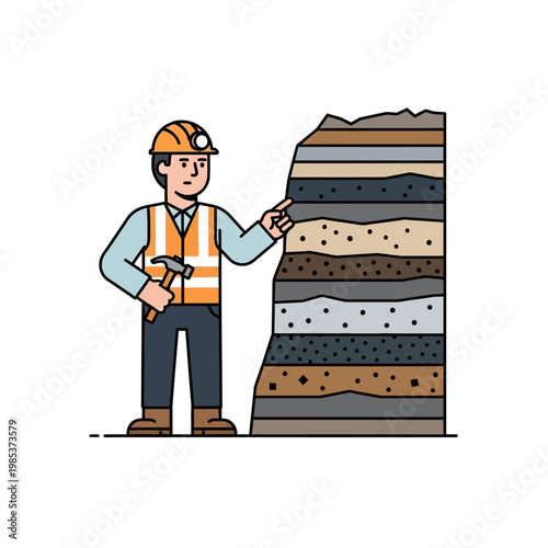 Geologist Examining Rock Layers, Mining Industry, Scientific Discovery