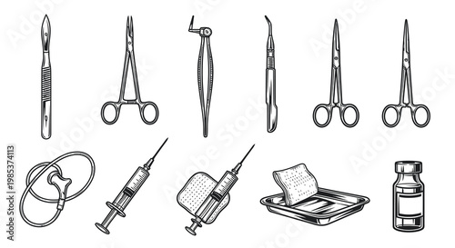 Professional Medical Surgical Instruments and Healthcare Equipment Vector