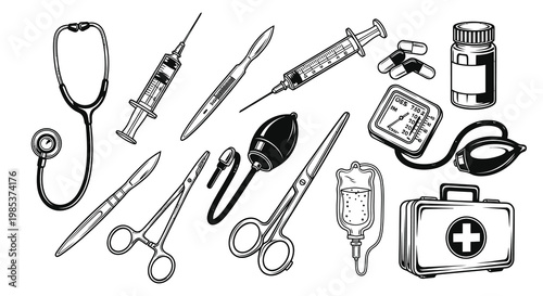Medical and Surgical Instruments Vector Illustration Set