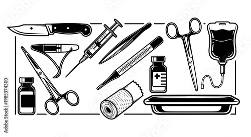 Medical Equipment and Surgical Tools Vector Illustration Set