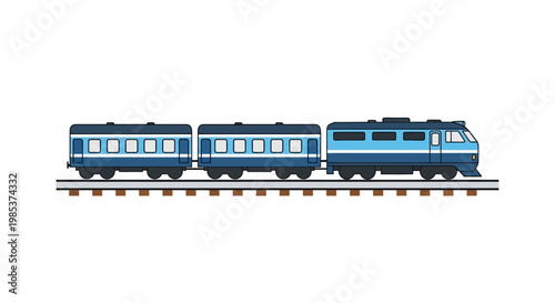 Blue Train with Passenger Cars on Tracks