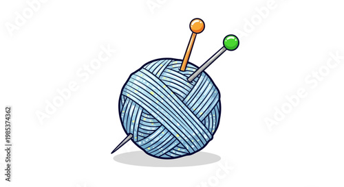 Blue Yarn Ball with Knitting Needles, Crafting Supplies