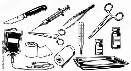 Vintage Medical and Surgery Equipment Illustration Set