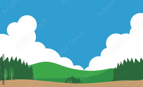 田舎の畑風景と空のシンプル背景